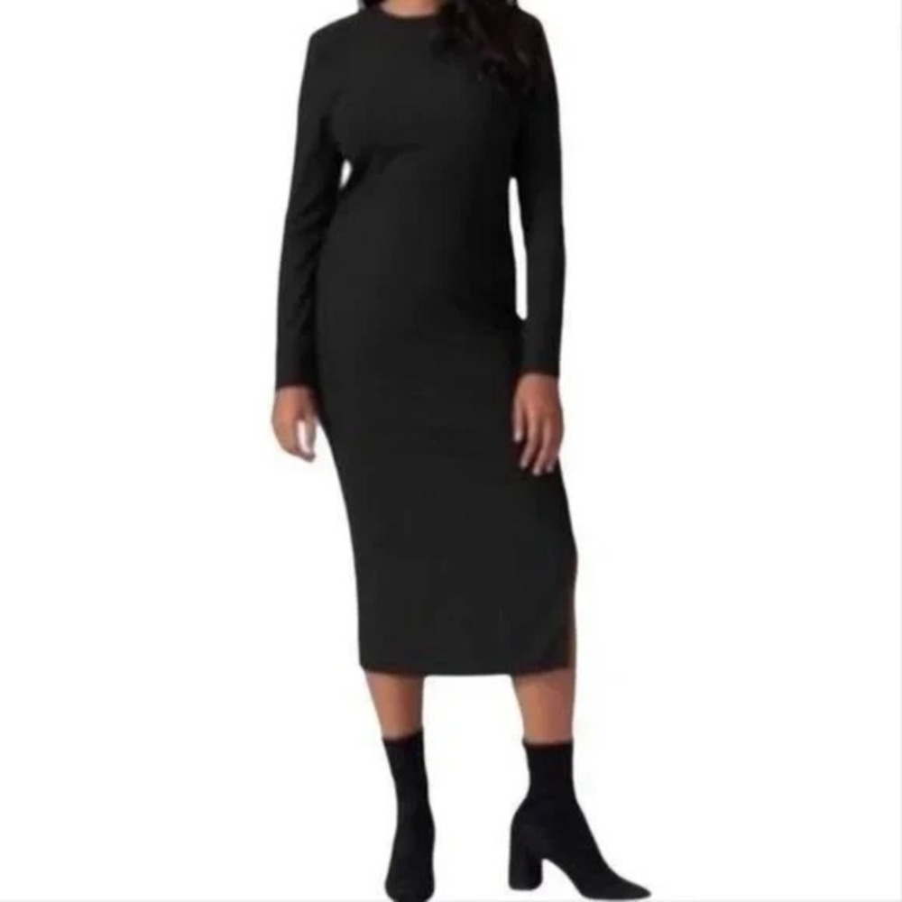 Universal Standard Black Long Sleeve Draped Midi Dress Size L NEW